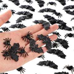 OZIO Halloween Decorations 200 Pcs Mini Plastic Spiders Bats for Creepy Scary Prank Toys Plastic Insect Toys Halloween Miniatures Funny Prank Halloween Party Supplies