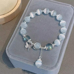 Cat Eye Stone Butterfly Bracelet - Stylish Gray Moonstone