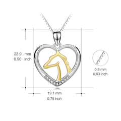 Heart Pendant, Gold-Plated Horse Head, 925 Silver Necklace