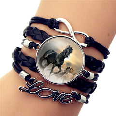Black Horse Gemstone Vintage Braided Bracelet