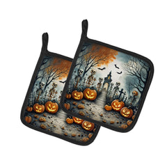 Skeleton Spooky Halloween Pair of Pot Holders