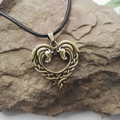 Heart Horsehead Pendant Necklace, Double Horse Necklace
