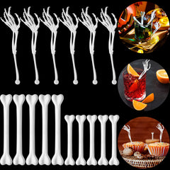 Remerry 48 Pcs Halloween Skeleton Swizzle Sticks Skeleton Arms Hands Cocktail Stirrers Plastic Food Picks Drink Food Decor for Halloween Party Food Drink Decorations(Arm BoneWhite)