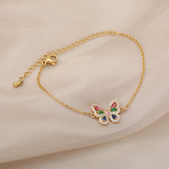 Butterfly Bracelet with Colorful Zircon and Stainless Steel