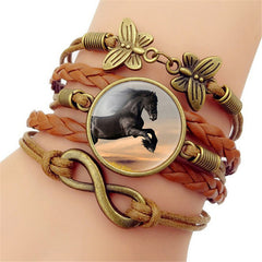 Black Horse Gemstone Vintage Braided Bracelet
