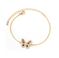Butterfly Bracelet with Colorful Zircon and Stainless Steel