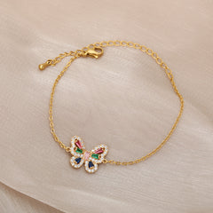 Butterfly Bracelet with Colorful Zircon and Stainless Steel