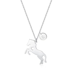 AOAMID Horse Necklace for FemaleInitial Necklaces for Women Small and Dainty 26 Letters Pendant Necklace 14k Gold Filled or Silver Horse charm with Disc Initial Necklace Gifts (E-Silver)