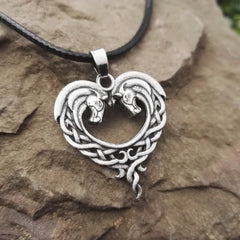 Heart Horsehead Pendant Necklace, Double Horse Necklace