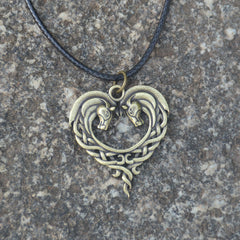 Heart Horsehead Pendant Necklace, Double Horse Necklace