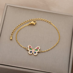 Butterfly Bracelet with Colorful Zircon and Stainless Steel