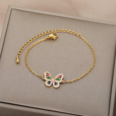Butterfly Bracelet with Colorful Zircon and Stainless Steel