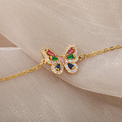 Butterfly Bracelet with Colorful Zircon and Stainless Steel